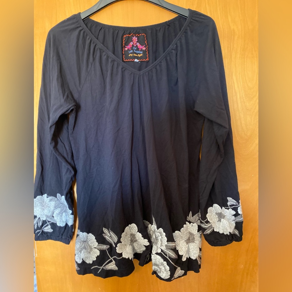 Ladies Black Blouse with Grey Flowers